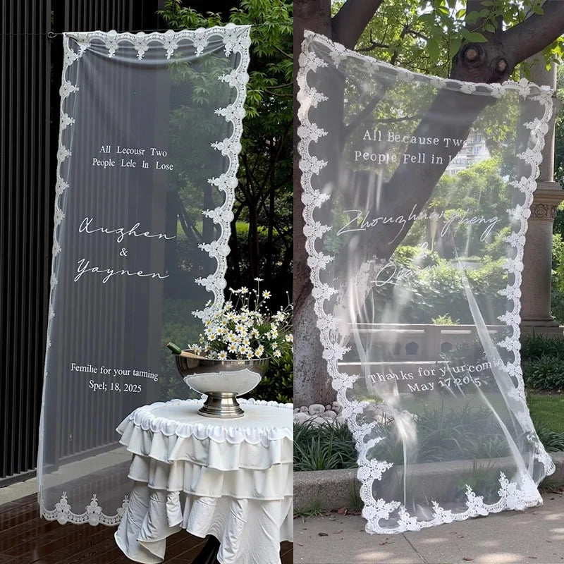 Panneau bienvenue mariage personnalisé tissu dentelle