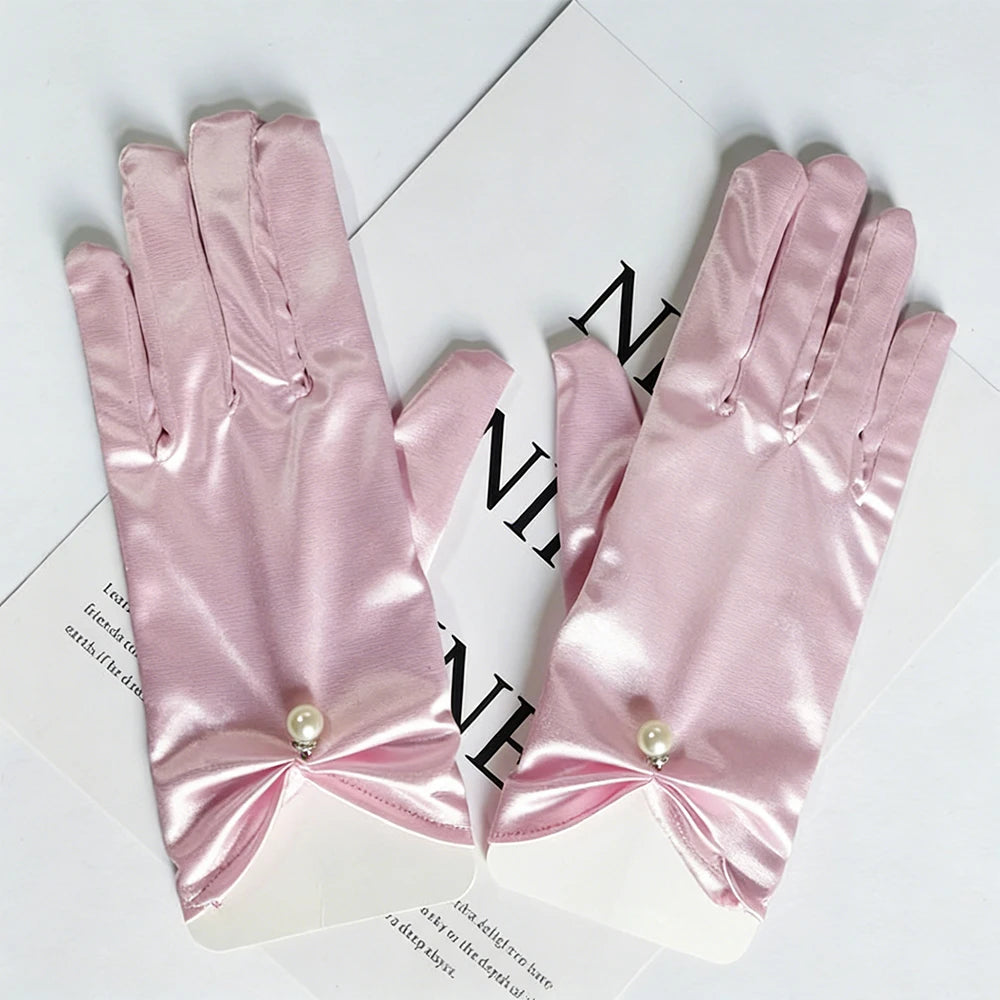 Gants Mariée Satin Courts à Perles