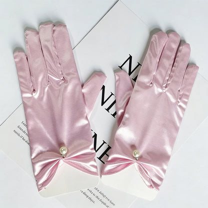 Gants Mariée Satin Courts à Perles