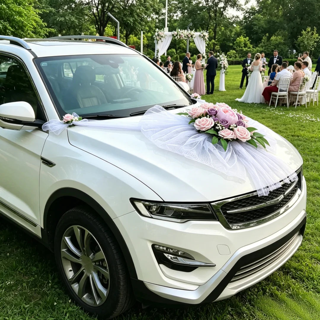 Fleurs Roses Décoration Voiture Mariage — vue 3