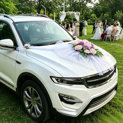 Fleurs Roses Décoration Voiture Mariage — vue 3