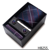 Coffret Cravate Mariage Homme Pochette et Boutons de Manchette — Marine Losanges Rouge et Blanc