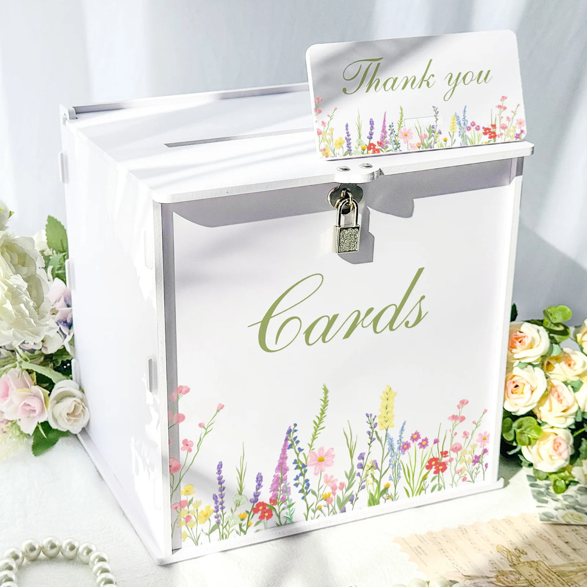 Urne mariage fleurs aquarelle blanche