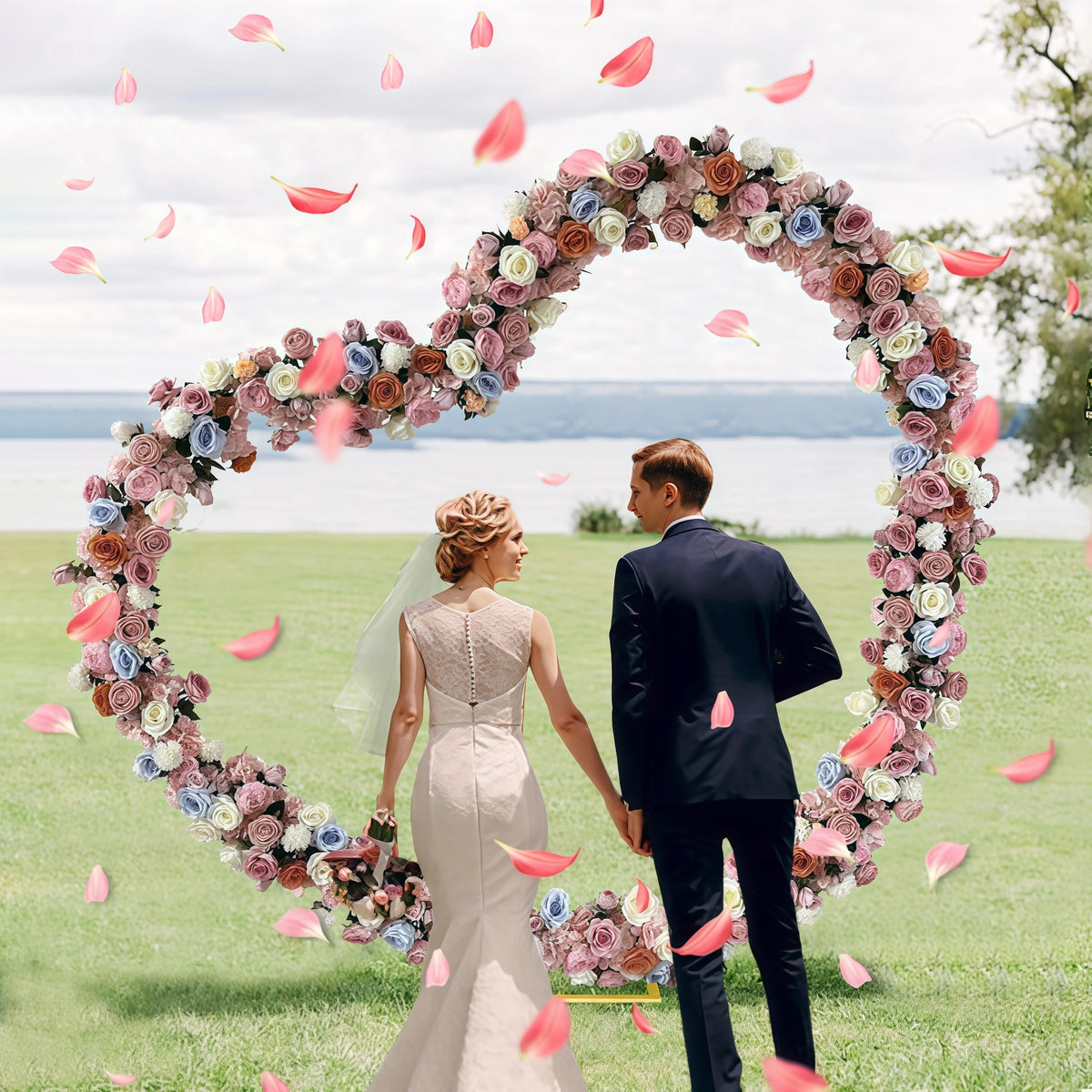 Arche mariage cœur métal doré