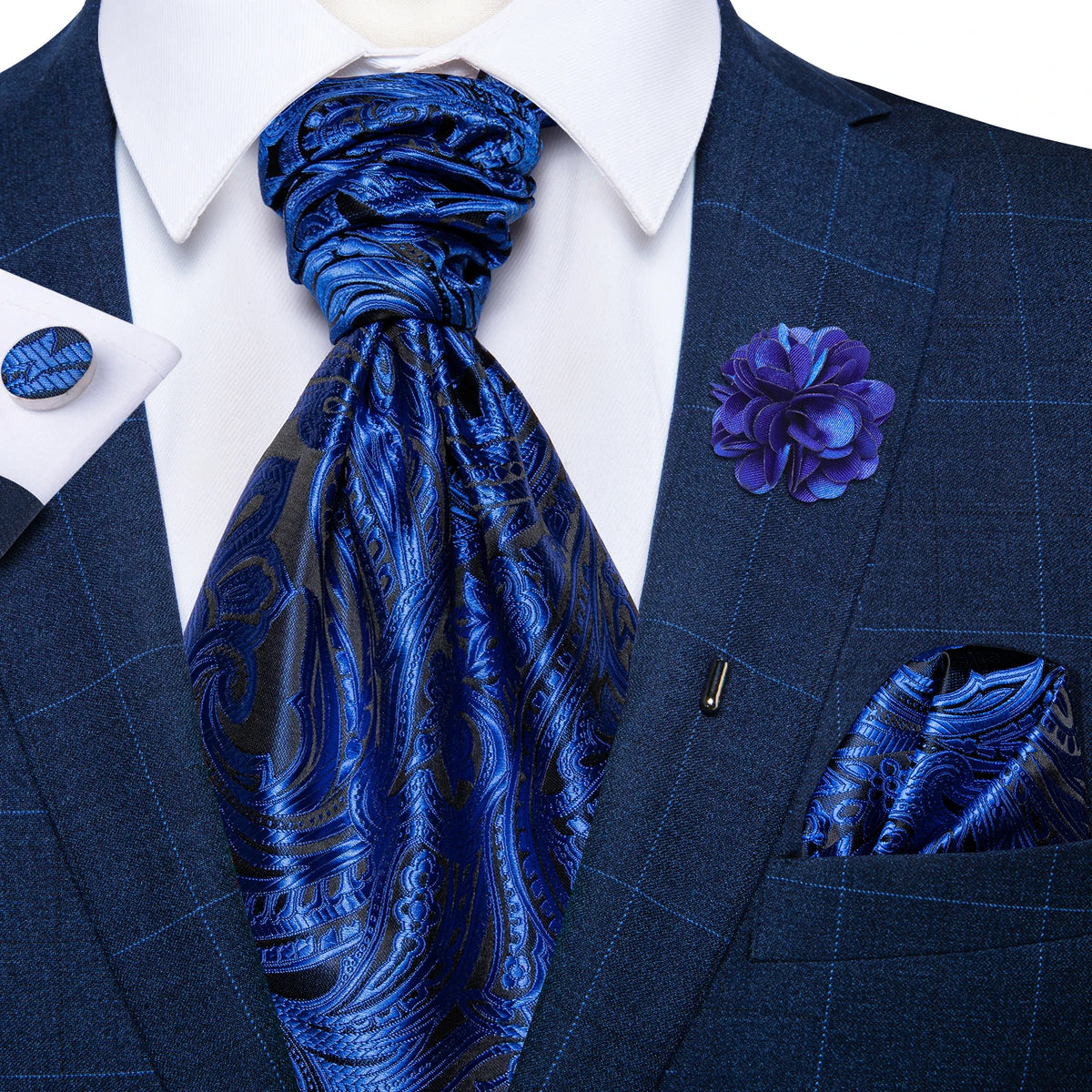 Cravate mariage lavallière cachemire et pochette — vue 9