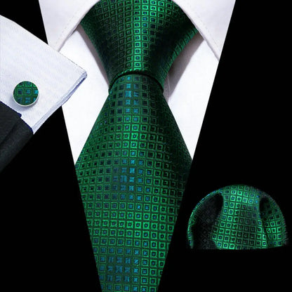Cravate Mariage Homme Verte Pochette Boutons de Manchette