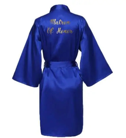 Peignoir Satin Bleu Roi Imprimé Doré — vue 12
