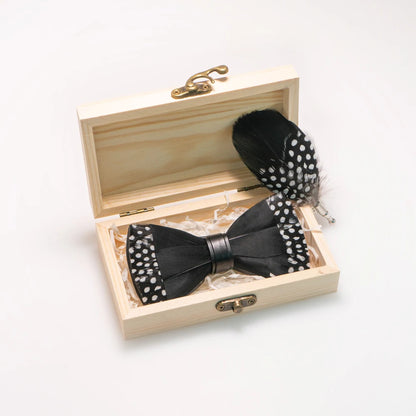 Nœud papillon mariage plumes coffret bois — vue 15