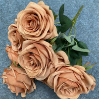 Bouquet de Roses Artificielles Mariage 9 Têtes — Caramel N° 9