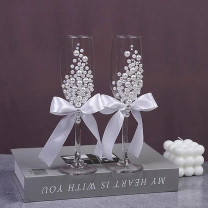 Flûtes champagne mariage perles nacrées