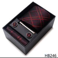 Coffret Cravate Mariage Homme Pochette et Boutons de Manchette — Bordeaux Losanges Rouges