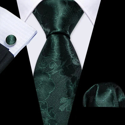 Cravate Mariage Homme Verte Pochette Boutons de Manchette