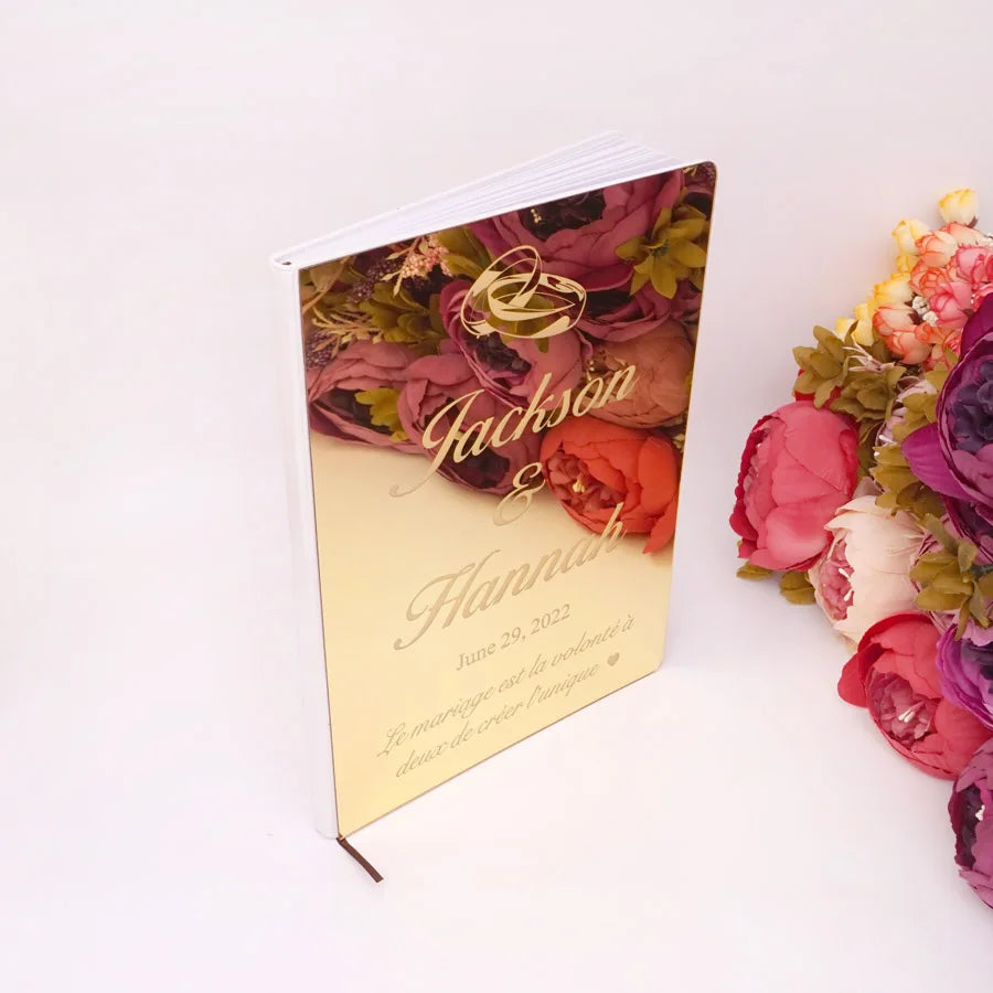Livre d'Or Mariage Personnalisé Effet Miroir Doré ou Argenté