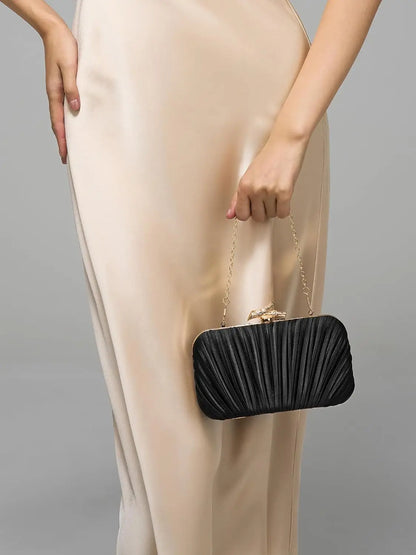 Pochette Mariage Satin Plissé à Chaîne