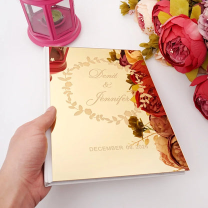 Livre d'Or Mariage Personnalisé Effet Miroir Doré ou Argenté