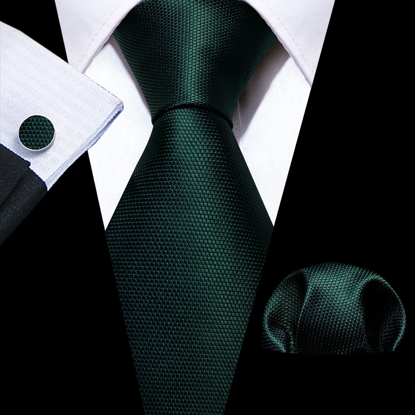 Cravate Mariage Homme Verte Pochette Boutons de Manchette