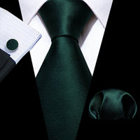 Cravate Mariage Homme Verte Pochette Boutons de Manchette — Vert Bouteille Uni
