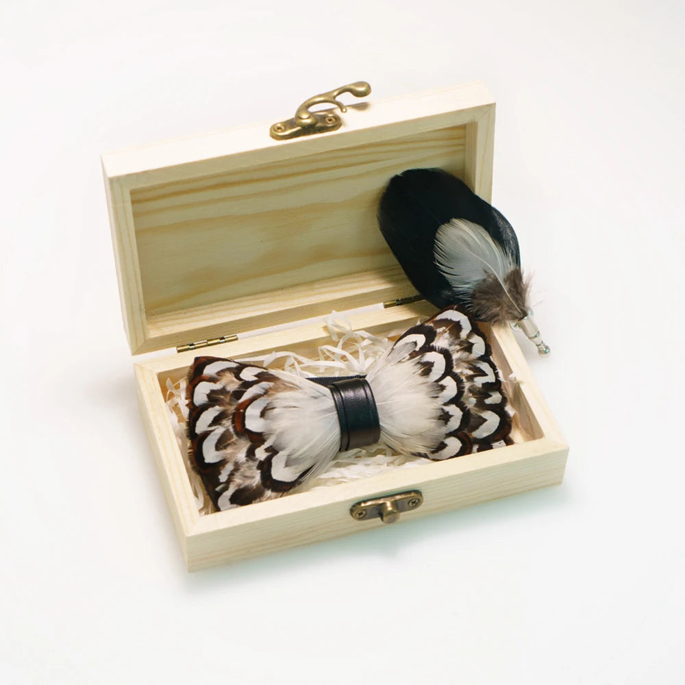 Nœud papillon mariage plumes coffret bois — vue 17