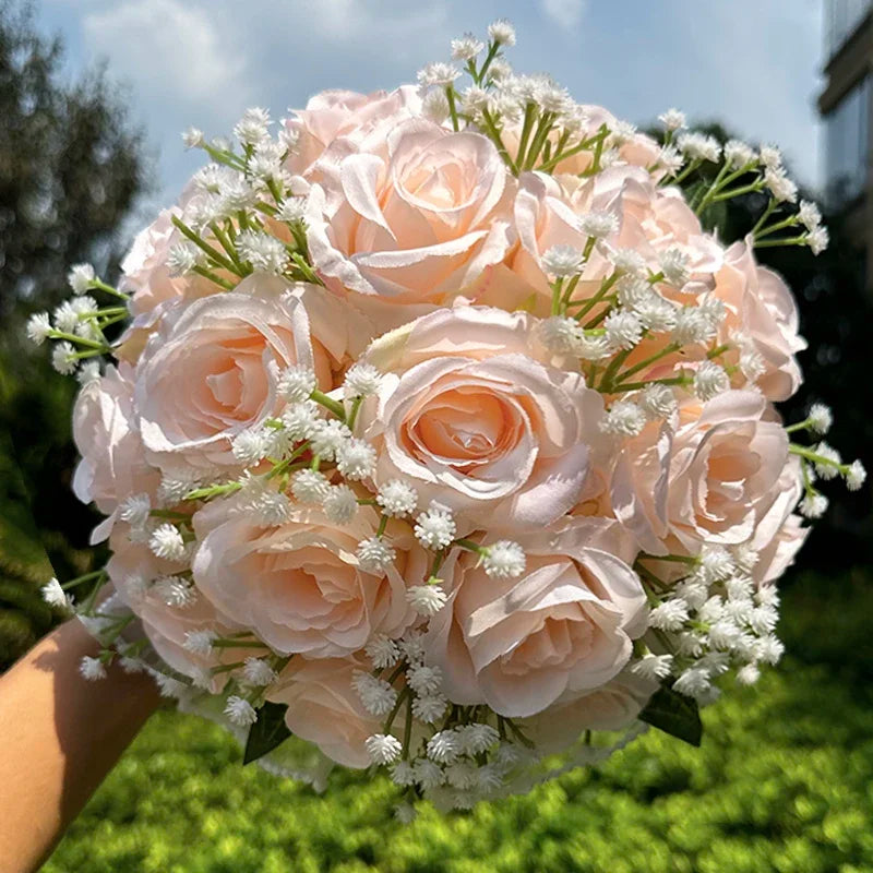 Bouquet de mariée roses et gypsophile — vue 5