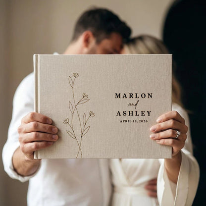 Livre d'or mariage lin A4 personnalisé