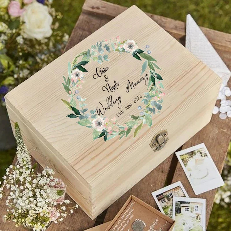 Boîte souvenir mariage couronne florale personnalisée