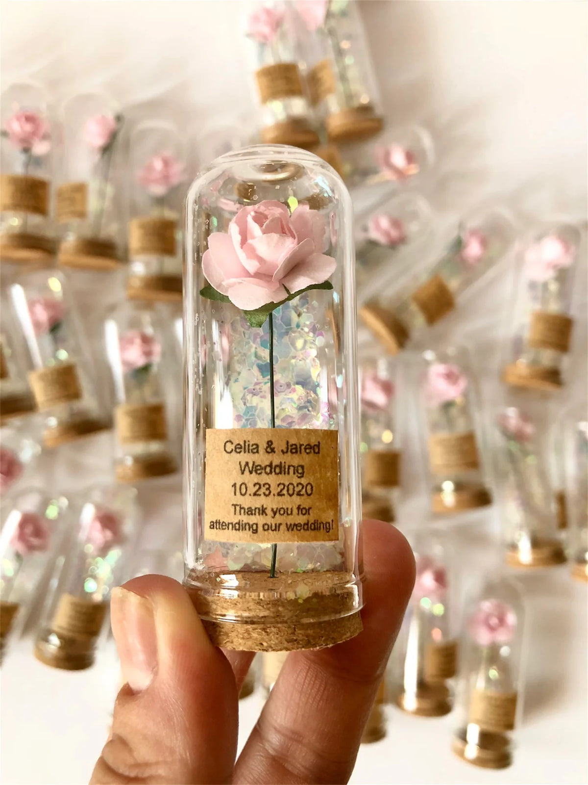 Cadeau invité mariage rose sous cloche — vue 19