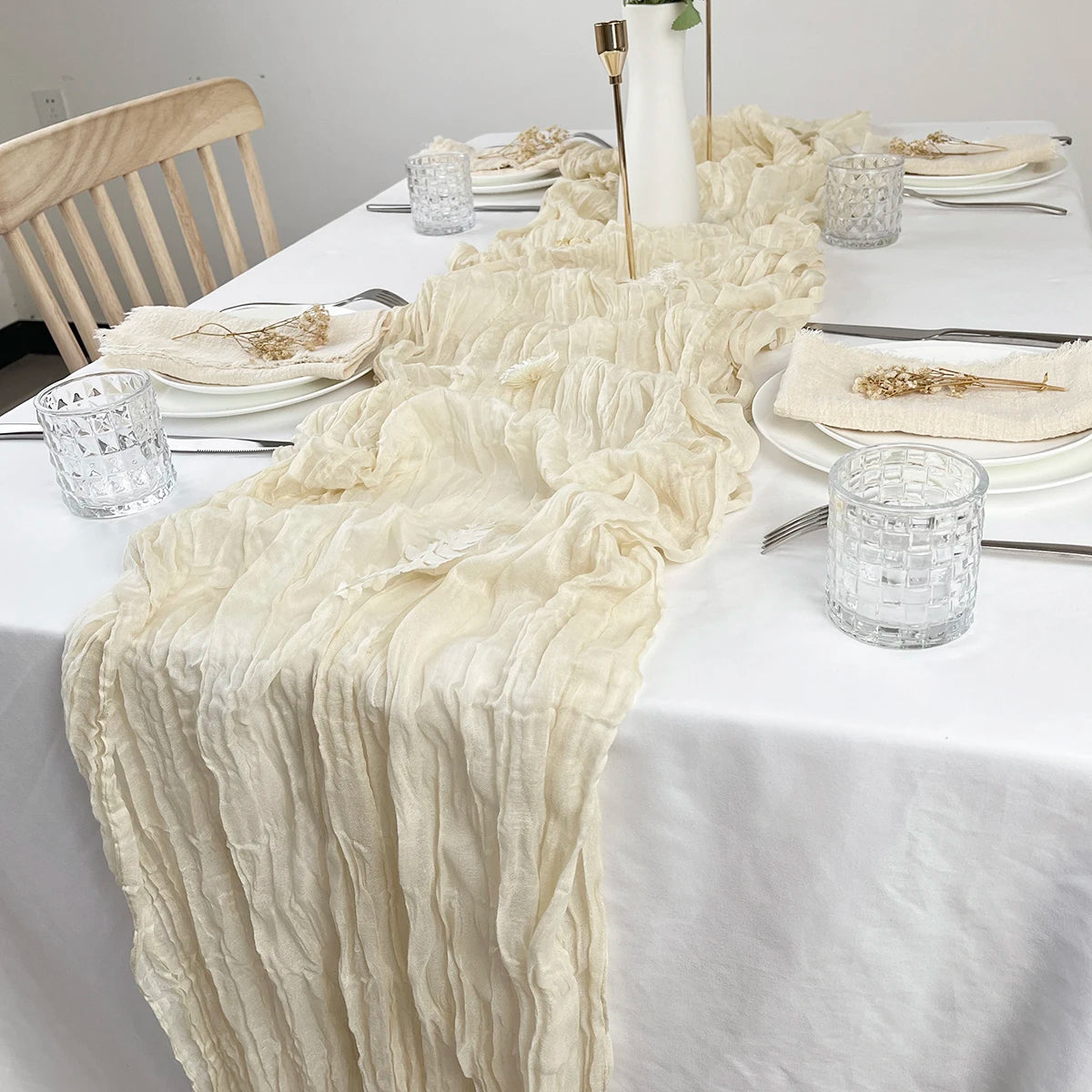Chemin de Table Mariage en Gaze Froissée