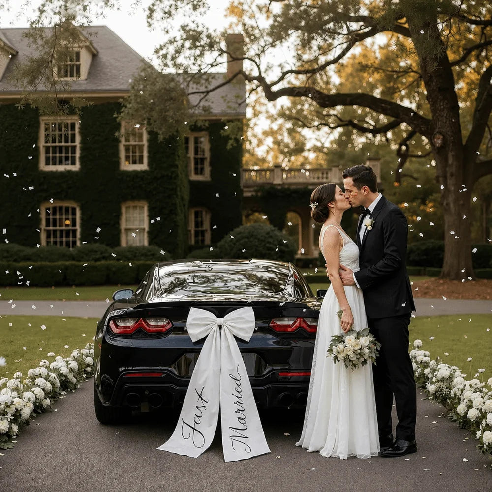 Nœud Voiture Mariage Blanc Épuré — vue 4