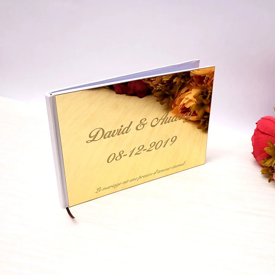 Livre d'Or Mariage Personnalisé Effet Miroir Doré ou Argenté