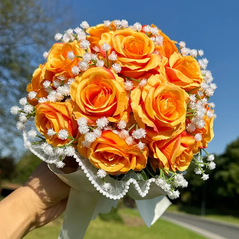 Bouquet de mariée roses et gypsophile — vue 15