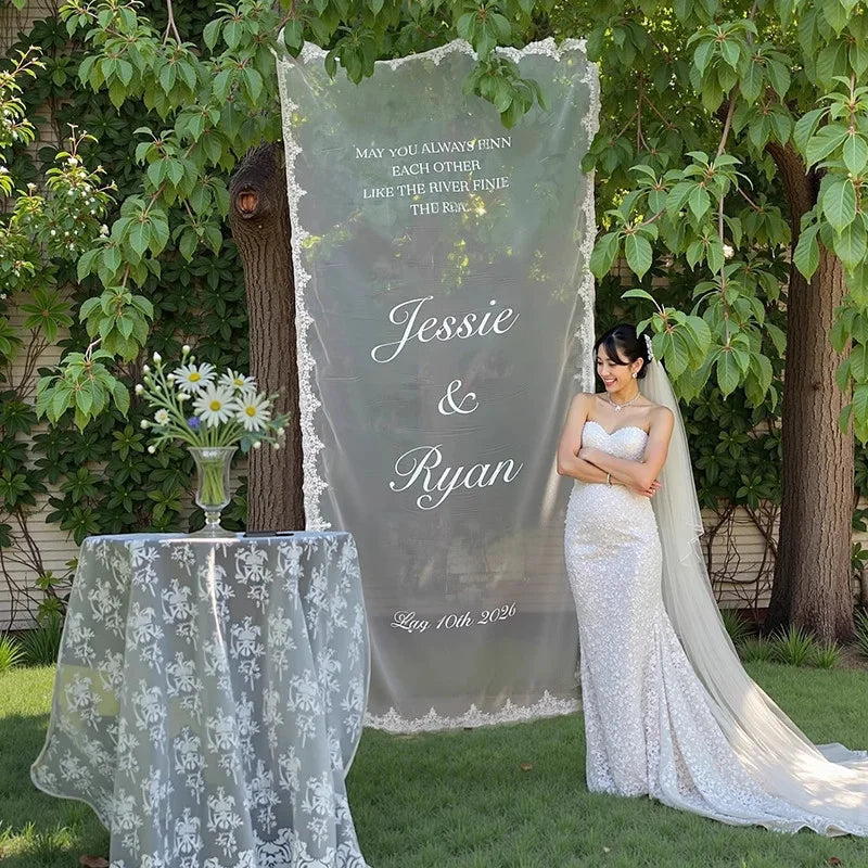 Panneau bienvenue mariage personnalisé tissu dentelle