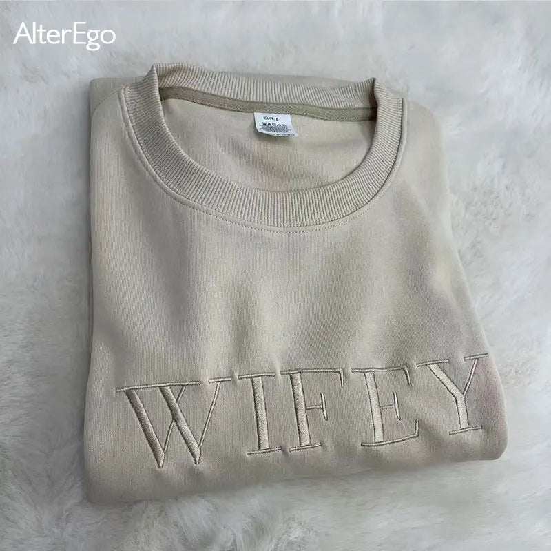 Sweat Brodé Personnalisé Wifey Hubby