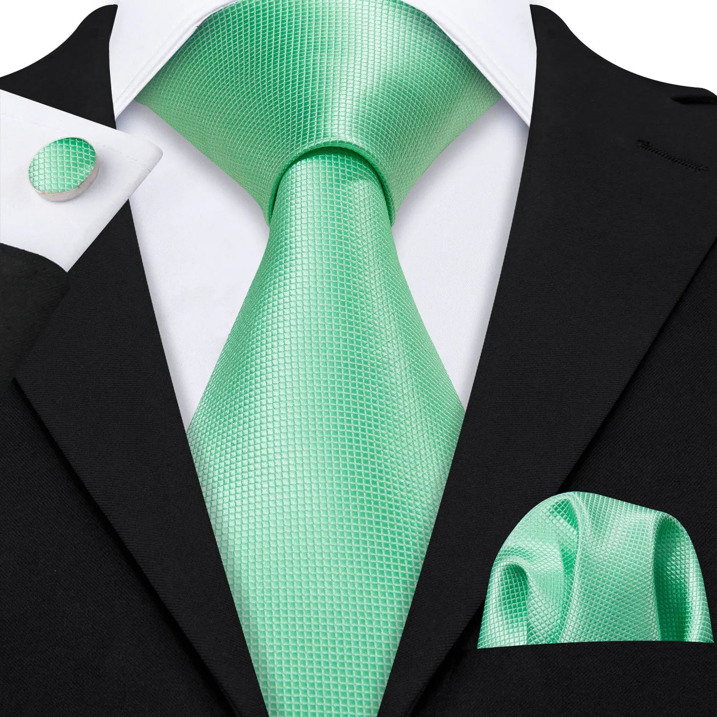 Cravate Mariage Homme Verte Pochette Boutons de Manchette