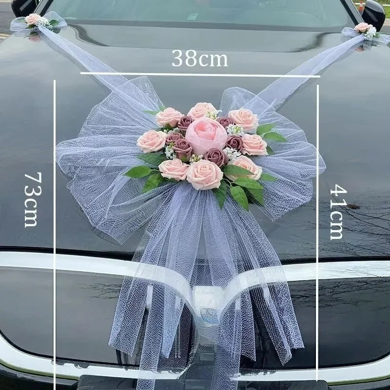 Fleurs Roses Décoration Voiture Mariage — vue 6