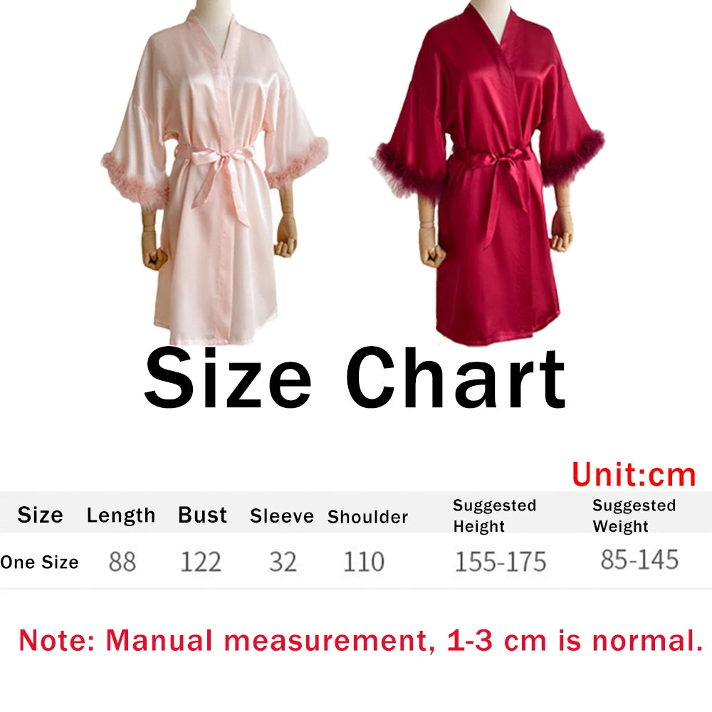 Kimono Mariée Satin Brodé à Plumes
