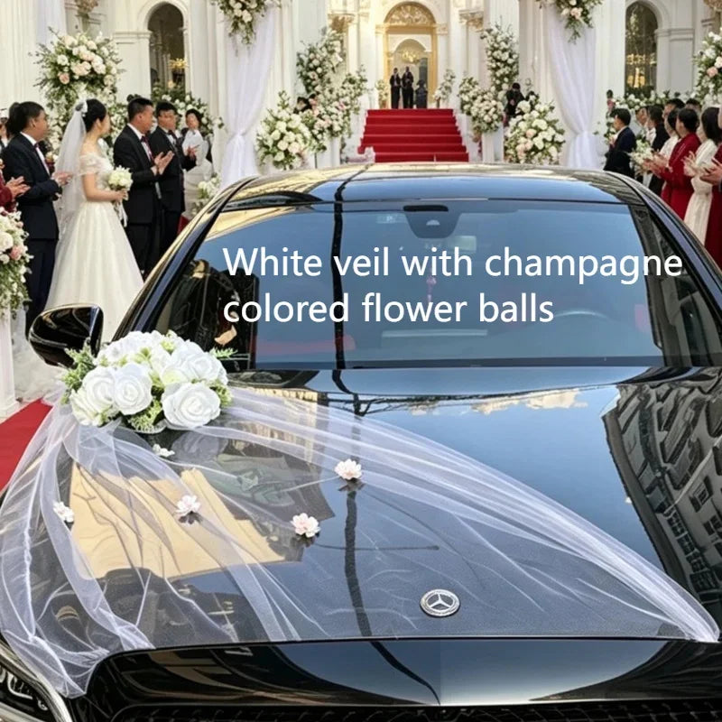 Décoration Voiture Mariage Tulle et Roses — vue 8
