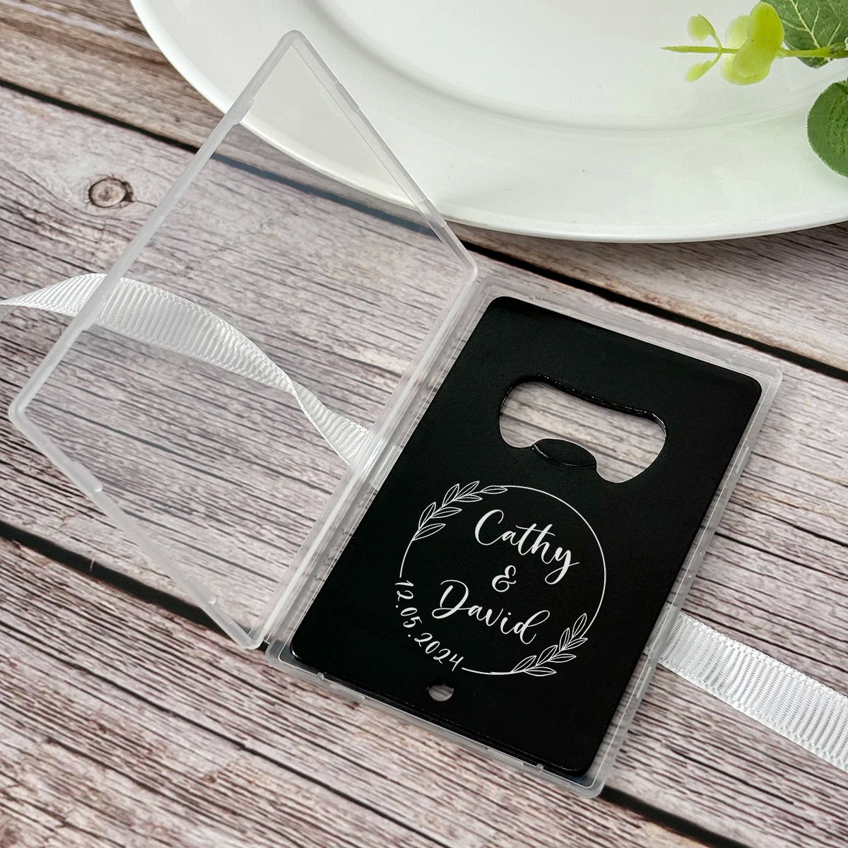 Décapsuleur carte métal personnalisé mariage — vue 2