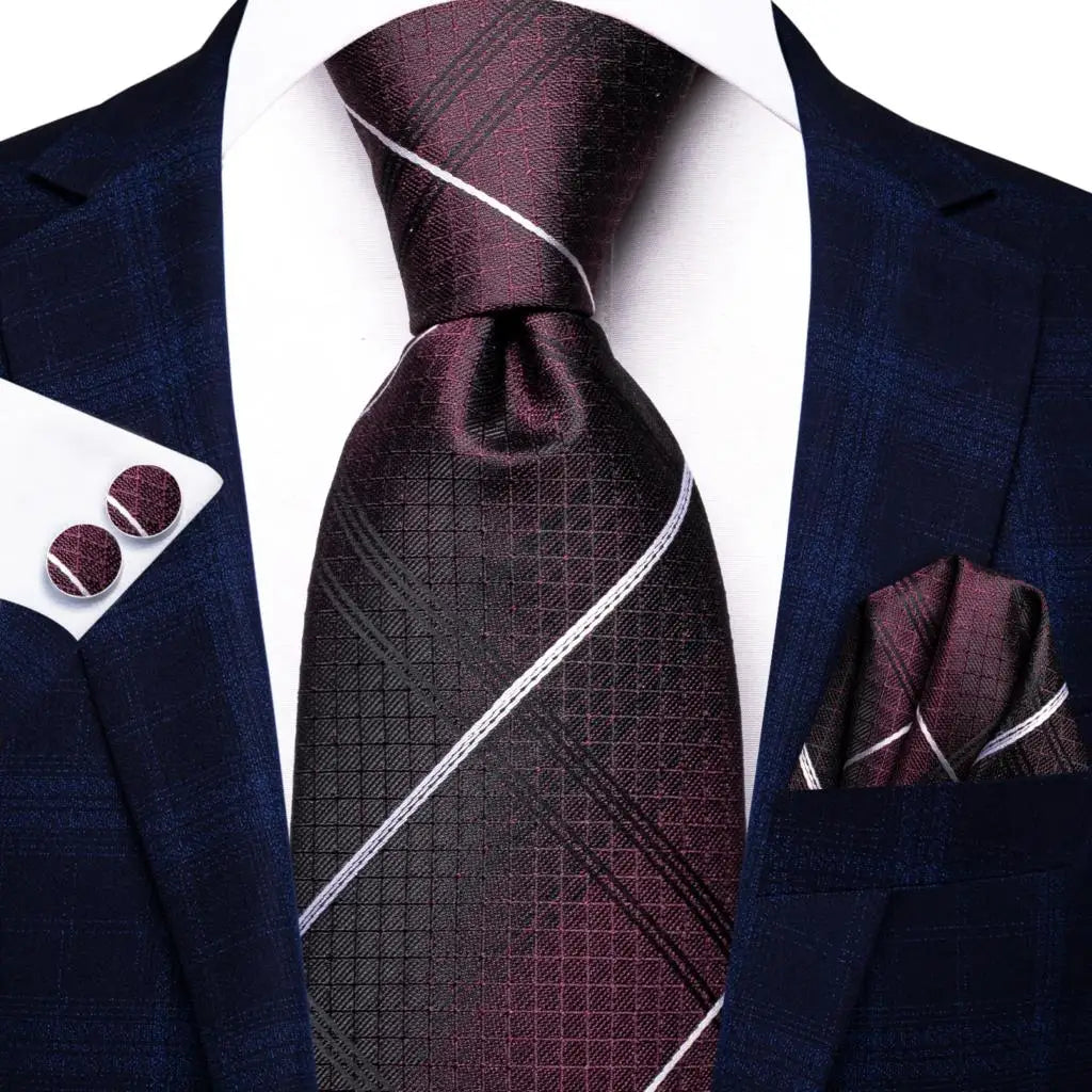 Coffret Cravate Mariage Homme avec Pochette et Manchettes