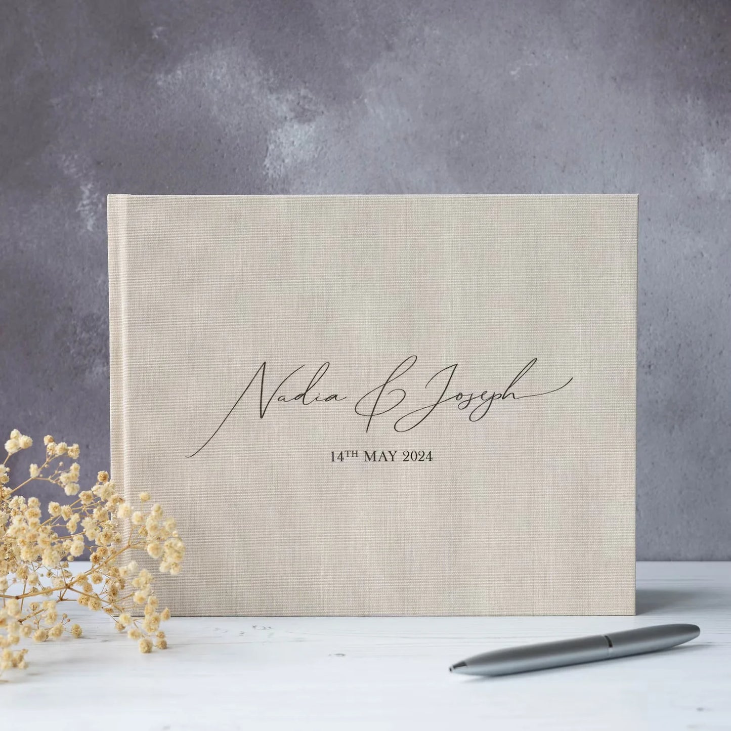 Livre d'or mariage lin chic personnalisé