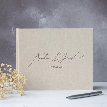 Livre d'or mariage lin chic personnalisé