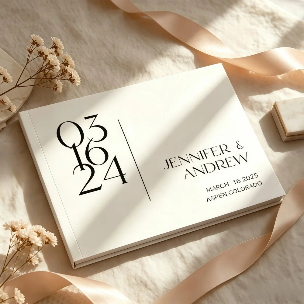 Livre d'or mariage personnalisé blanc épuré