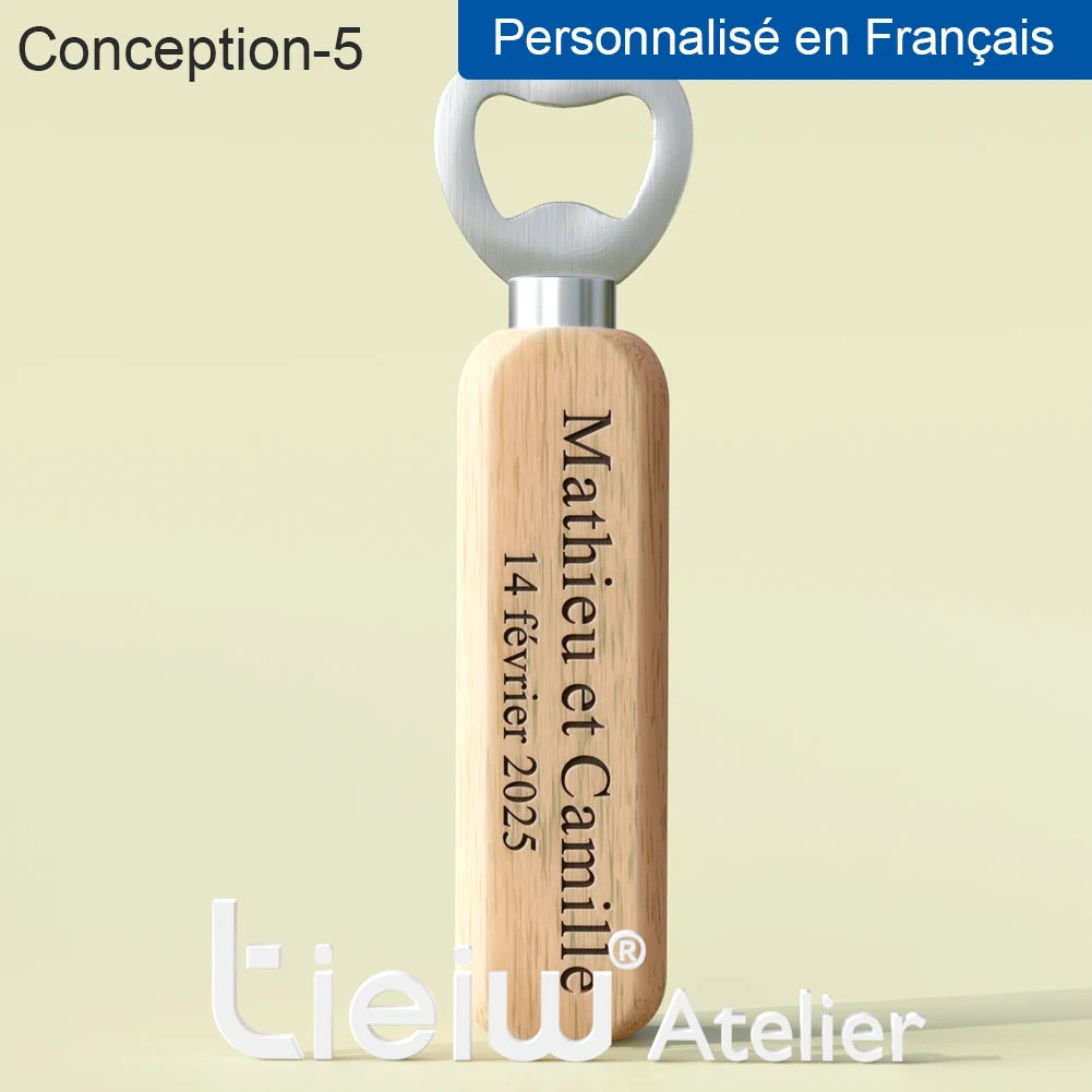 Cadeau invité mariage décapsuleur bois gravé — vue 11