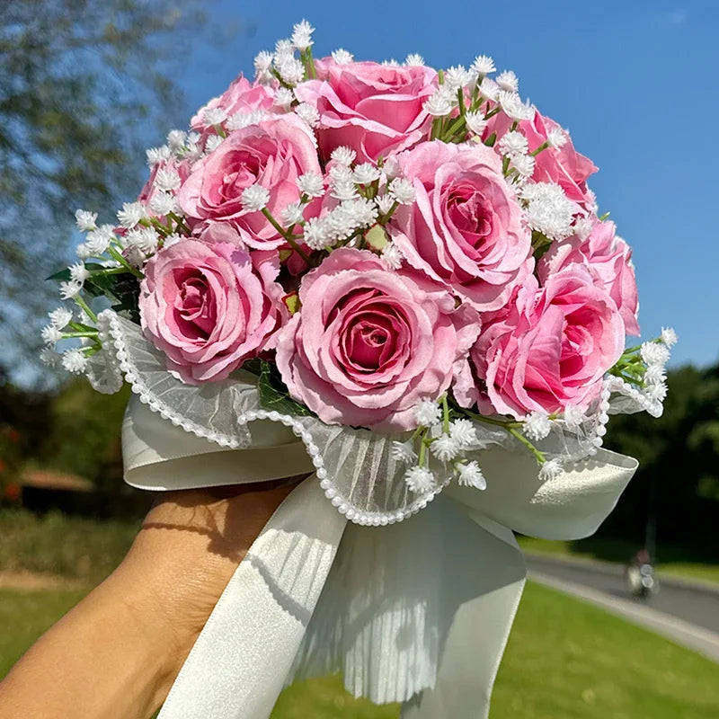 Bouquet de mariée roses et gypsophile — vue 9