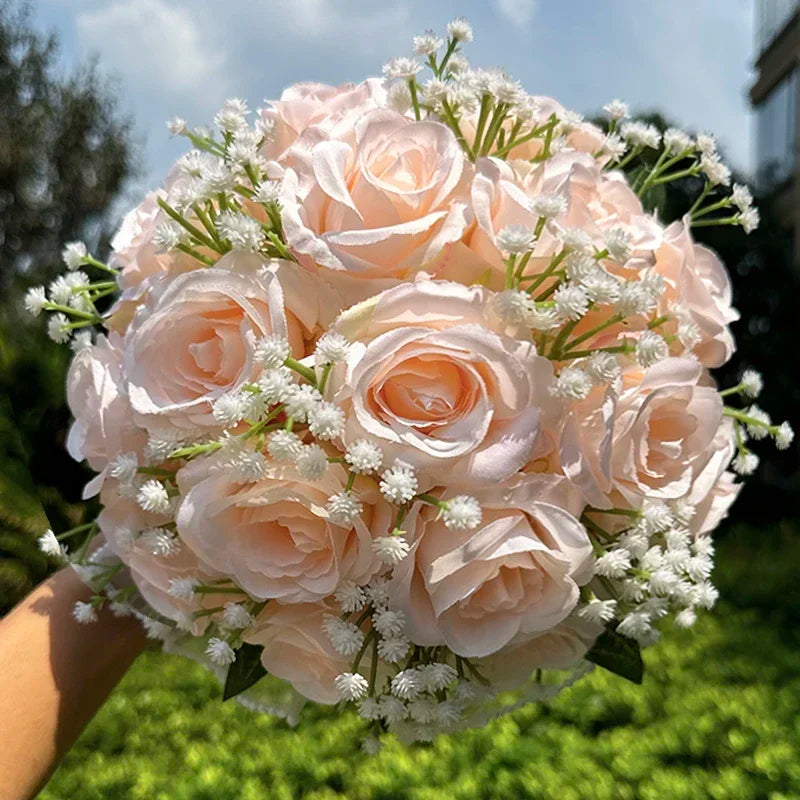 Bouquet de mariée roses et gypsophile — vue 8