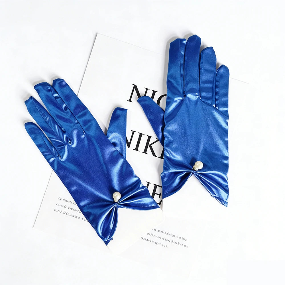 Gants Mariée Satin Courts à Perles