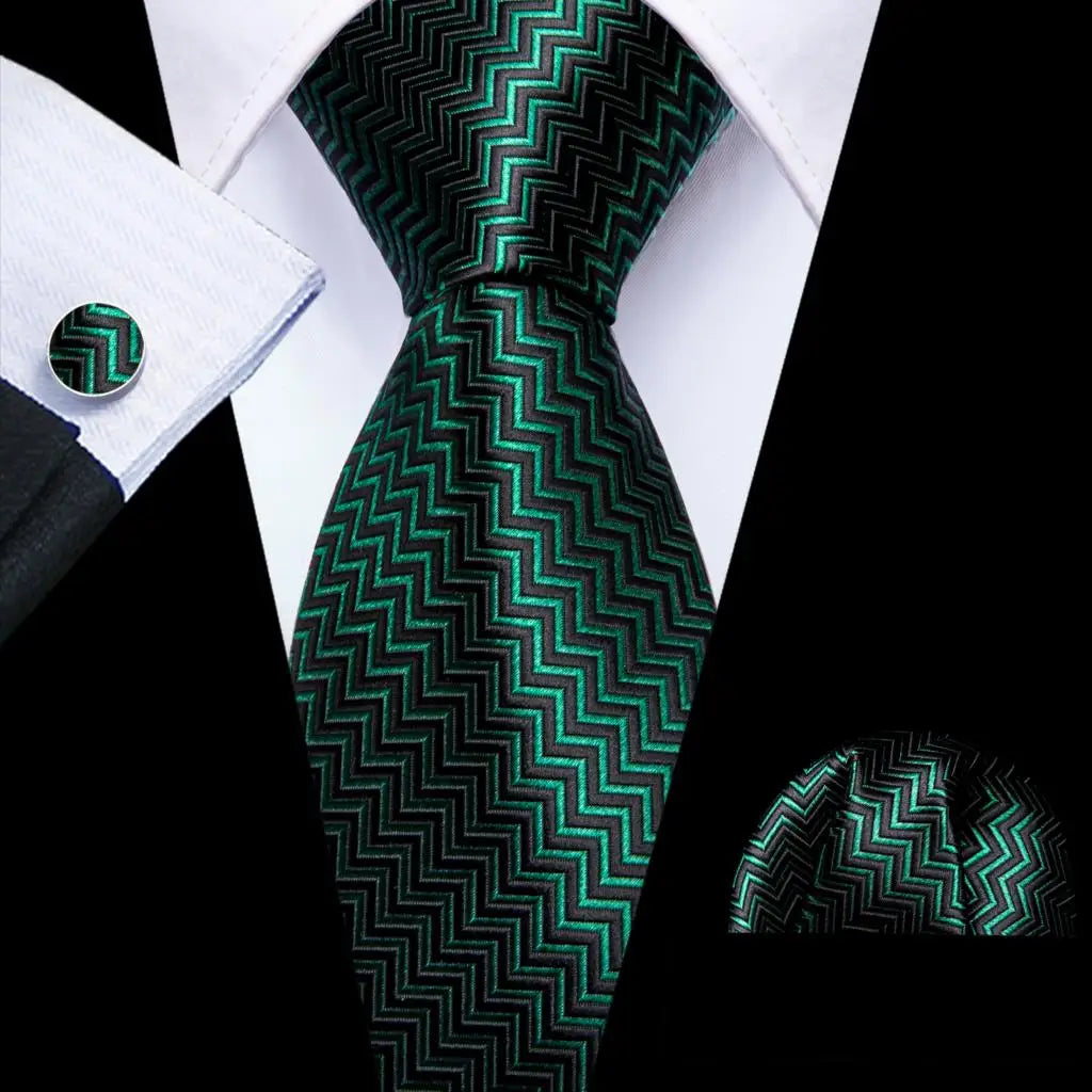 Cravate Mariage Homme Verte Pochette Boutons de Manchette