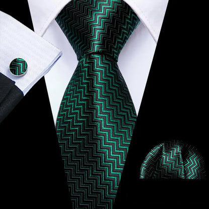 Cravate Mariage Homme Verte Pochette Boutons de Manchette