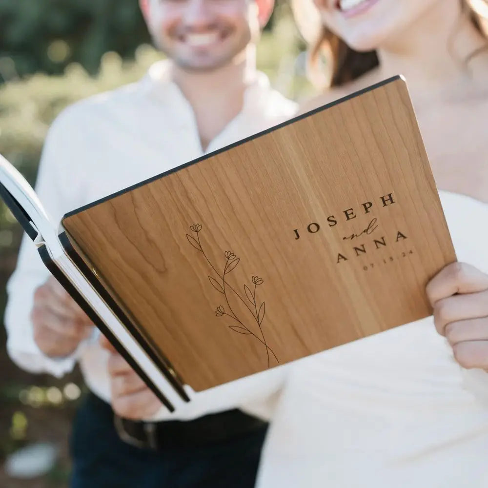 Livre d'Or Mariage Bois Personnalisé Album Photo