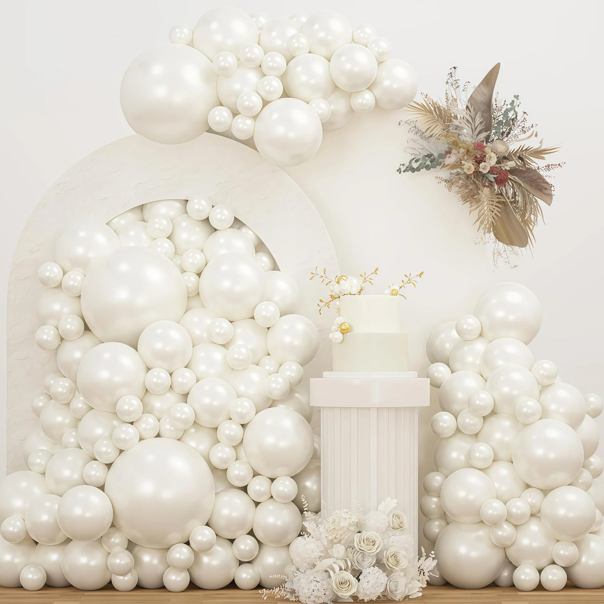 Arche Ballon Mariage Blanc Nacré