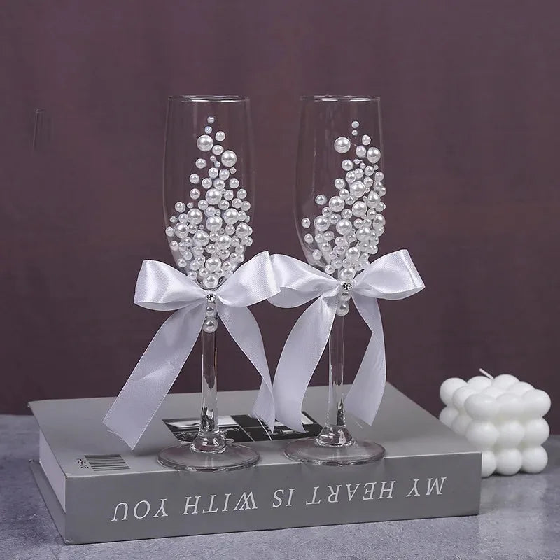 Flûtes champagne mariage perles nacrées